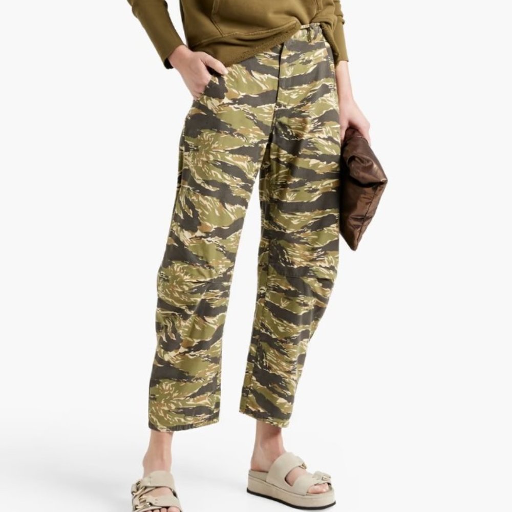 Nili Lotan Emerson Barrel Pants Wide Leg Camo Green Size 2